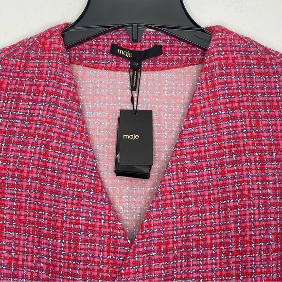 MAJE Rolia Mini Fuchsia Pink Tweed Dress, Size 36 (US Small) - Picture 8 of 10
